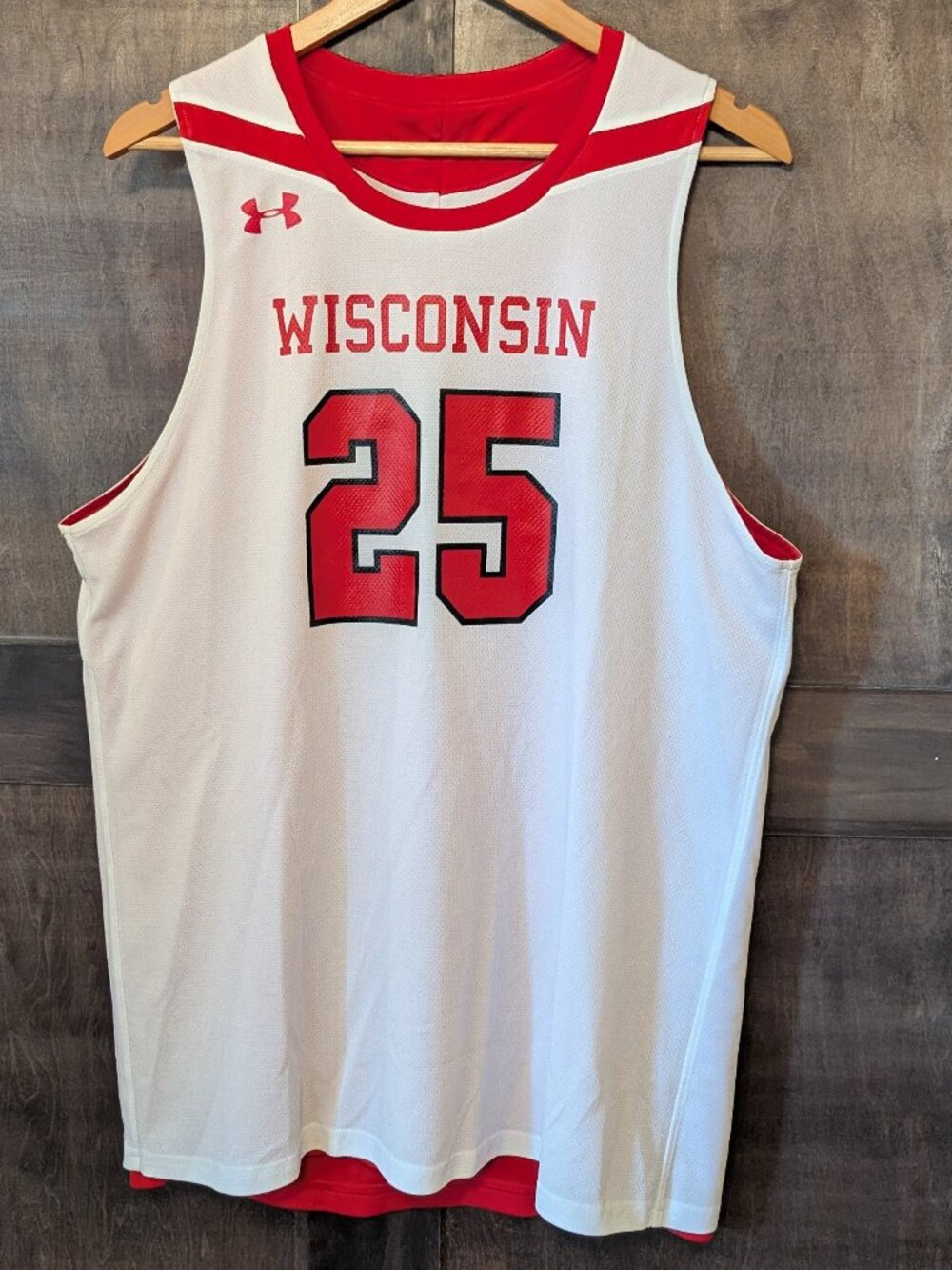 Under Armour Red & White Wisconsin Basketball Players Jersey